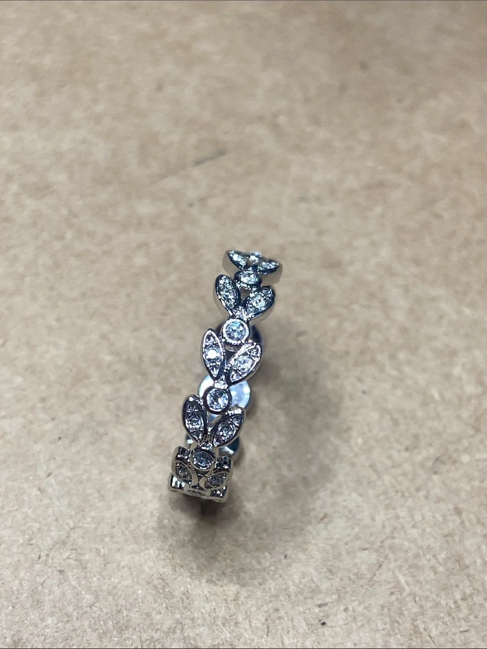 Sterling Silver Leaf Halo Band with Cubic Zirconias - Size 8
